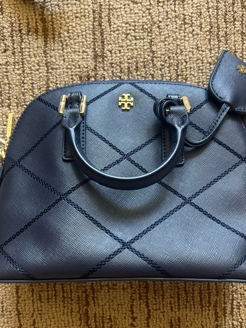 Tory Burch Robinson Stitched Mini Dome Satchel in Navy Blue
